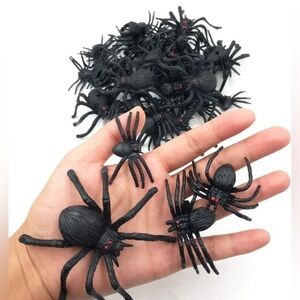 46pcs Realistic Plastic Spiders and Spider Rings for Halloween, Black